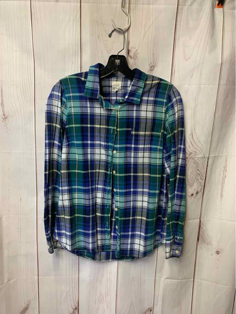 J Crew Women's Size S Blue & Green Long Sleeve Top