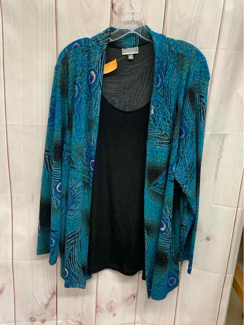 JM Collection Women's Size 3X Teal Animal Print Long Sleeve Top