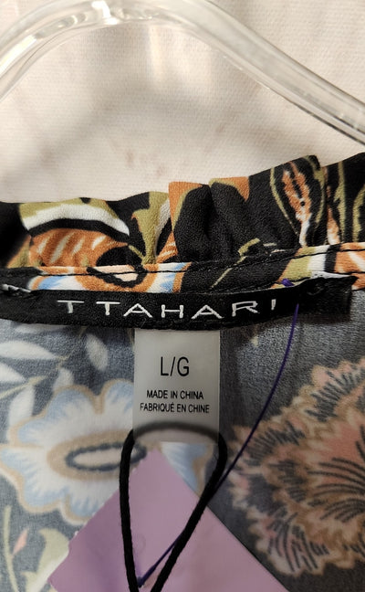 NWT Tahari Women's Size L Black Floral Long Sleeve Top