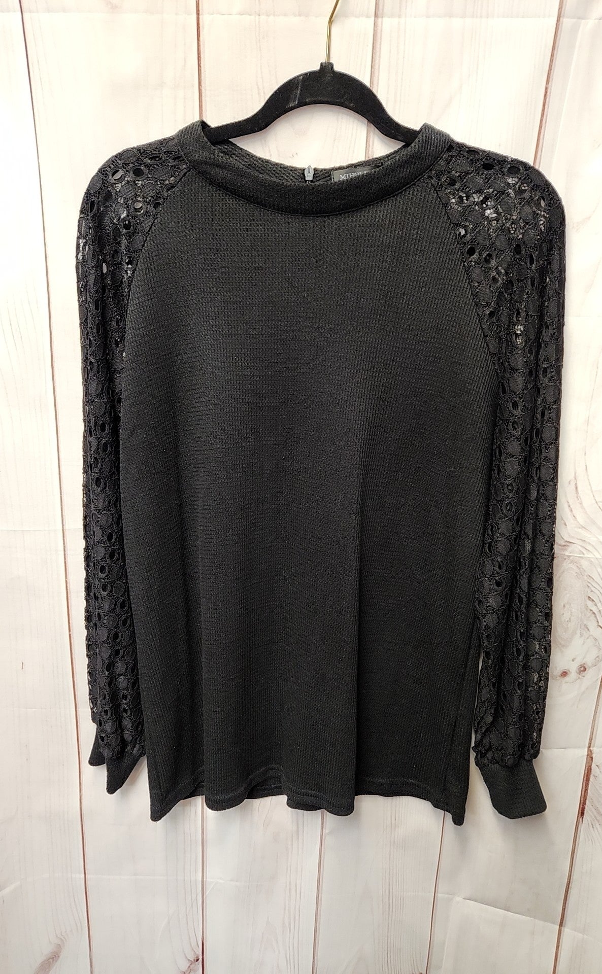 Miholl Women's Size L Black Lace Long Sleeve Top