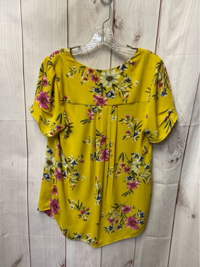 Dr2 Women's Size M Yellow Floral Short Sleeve Top