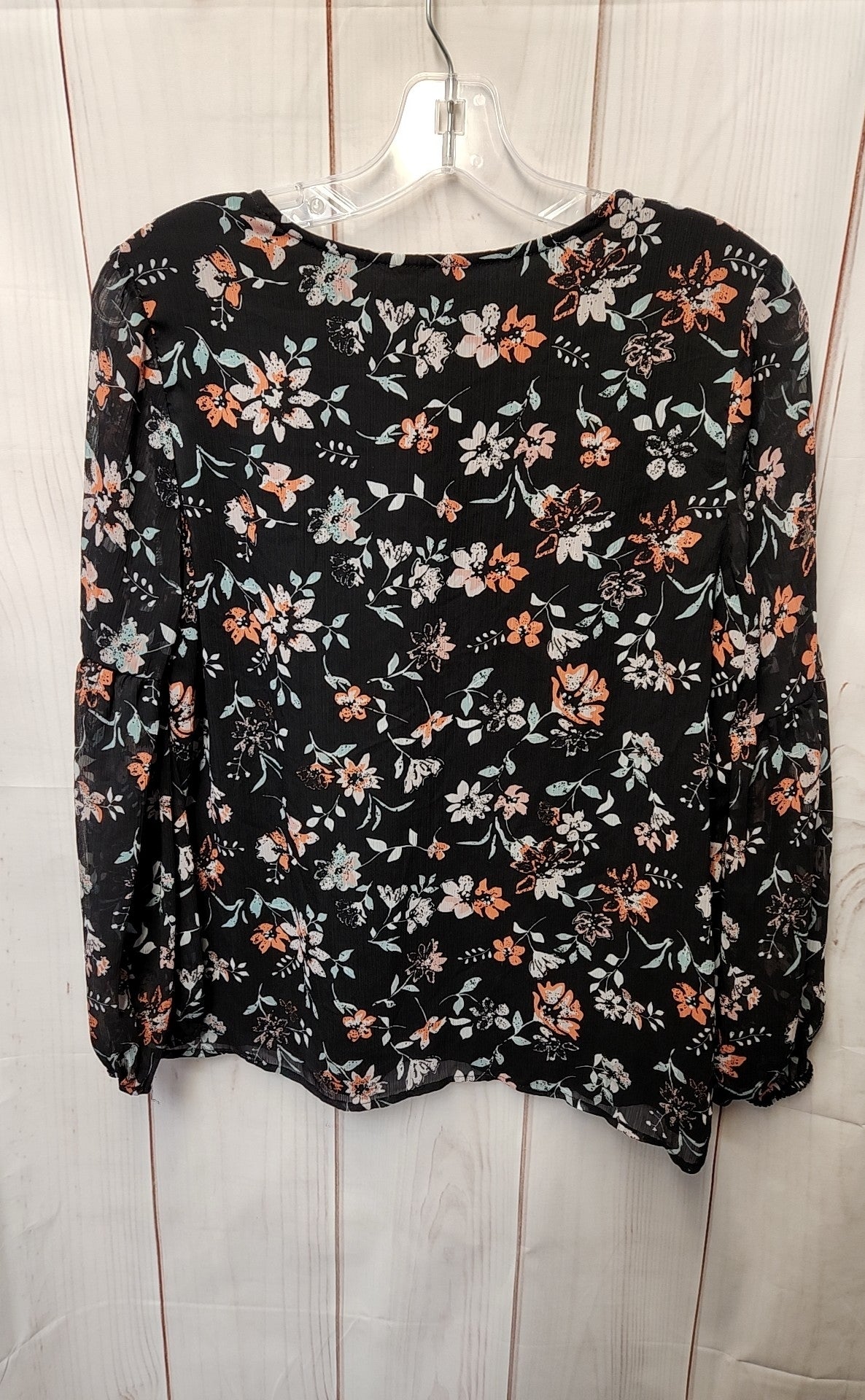 Time and Tru Women's Size S Black Floral Long Sleeve Top