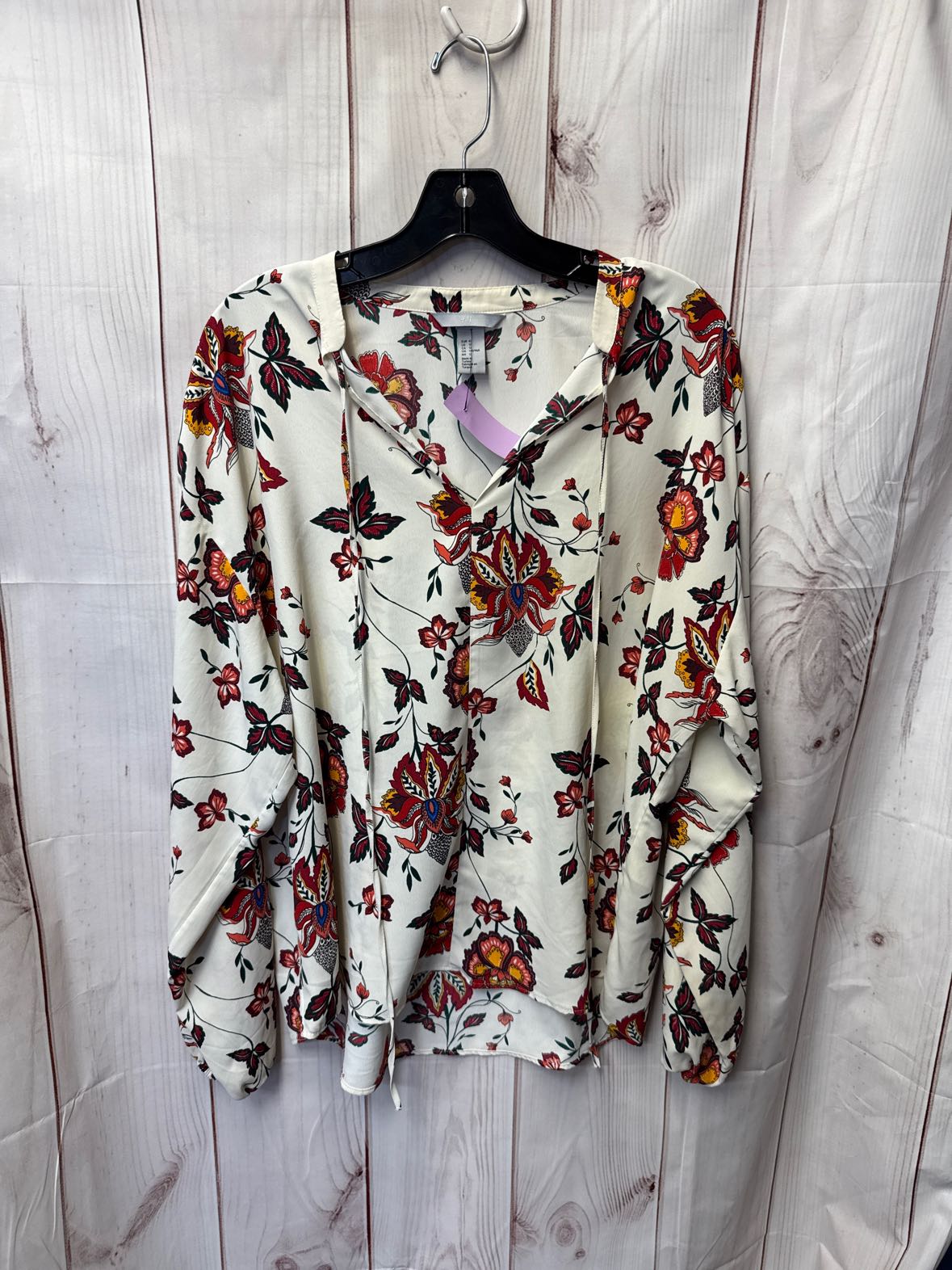 H&M Women's Size 12 White Floral Long Sleeve Top