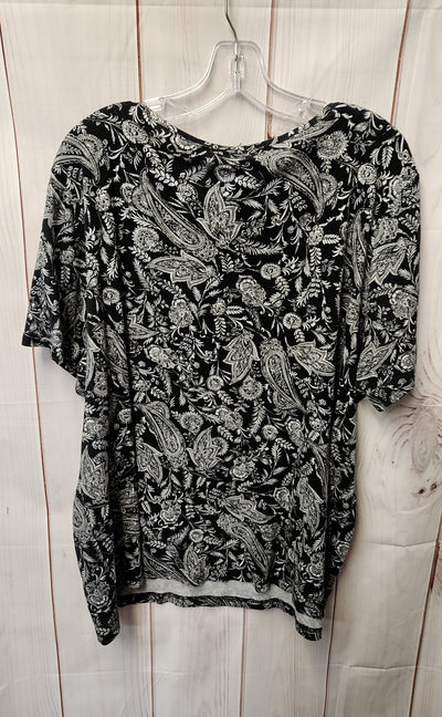 Croft & Barrow Women's Size 2X Black Floral Short Sleeve Top