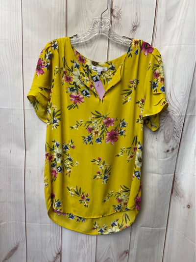 Dr2 Women's Size M Yellow Floral Short Sleeve Top