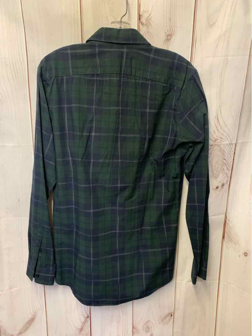 Reiss Men's Size M Green Plaid Shirt Slim Fit Button Up