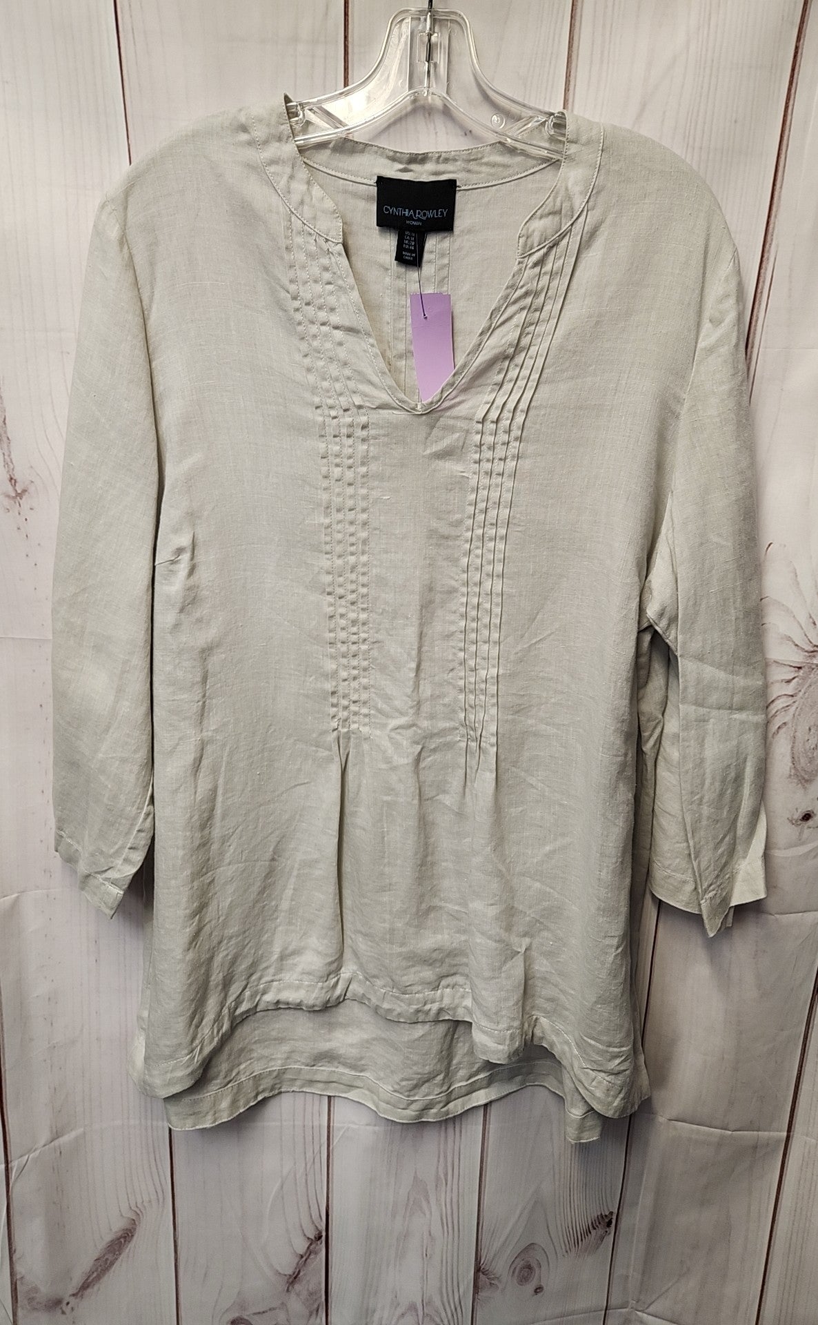 Cynthia Rowley Women's Size 1X White Linen Long Sleeve Top