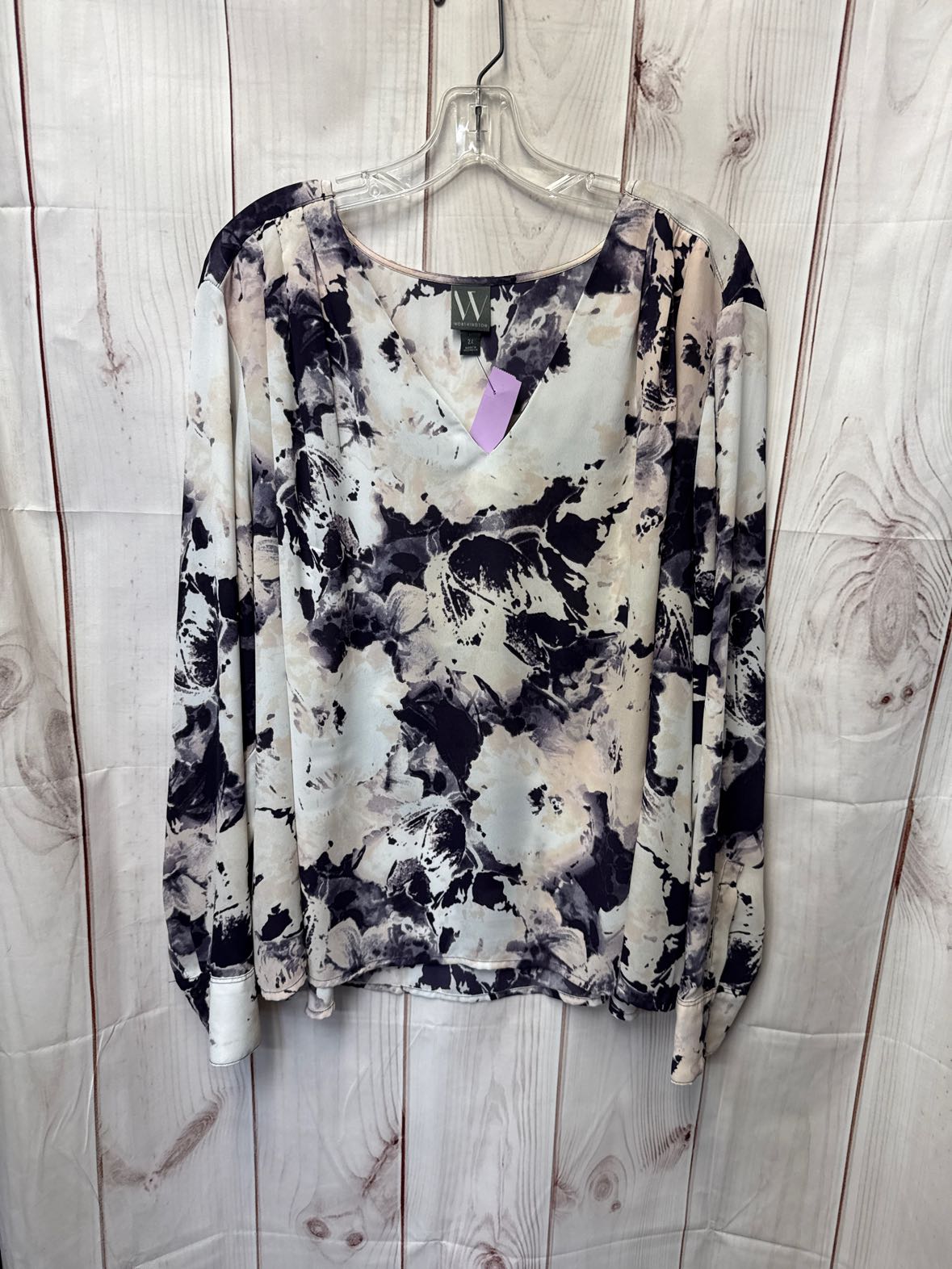 Worthington Women's Size 2X White & Purple Long Sleeve Top