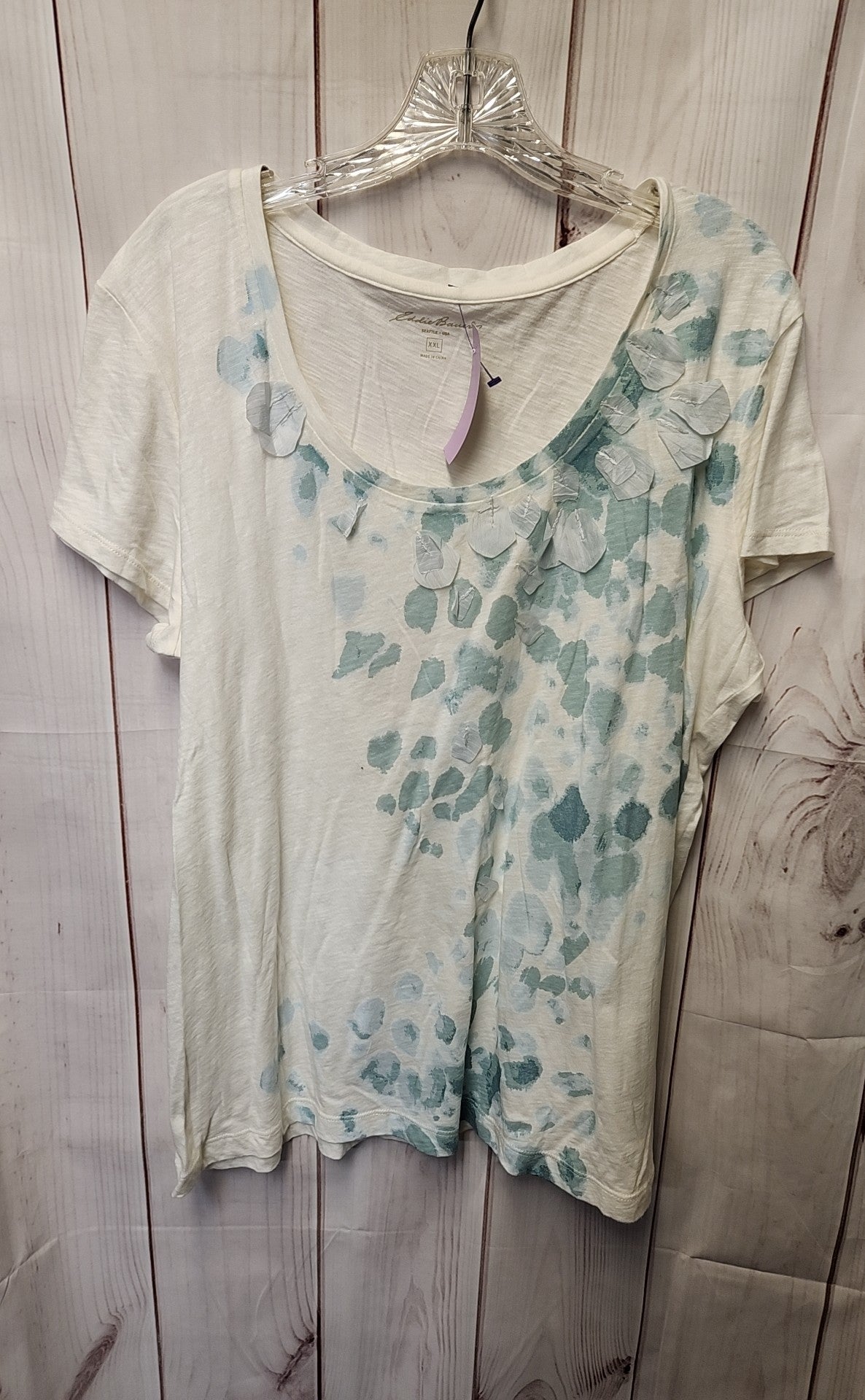 Eddie Bauer Women's Size XXL White & Blue Short Sleeve Top