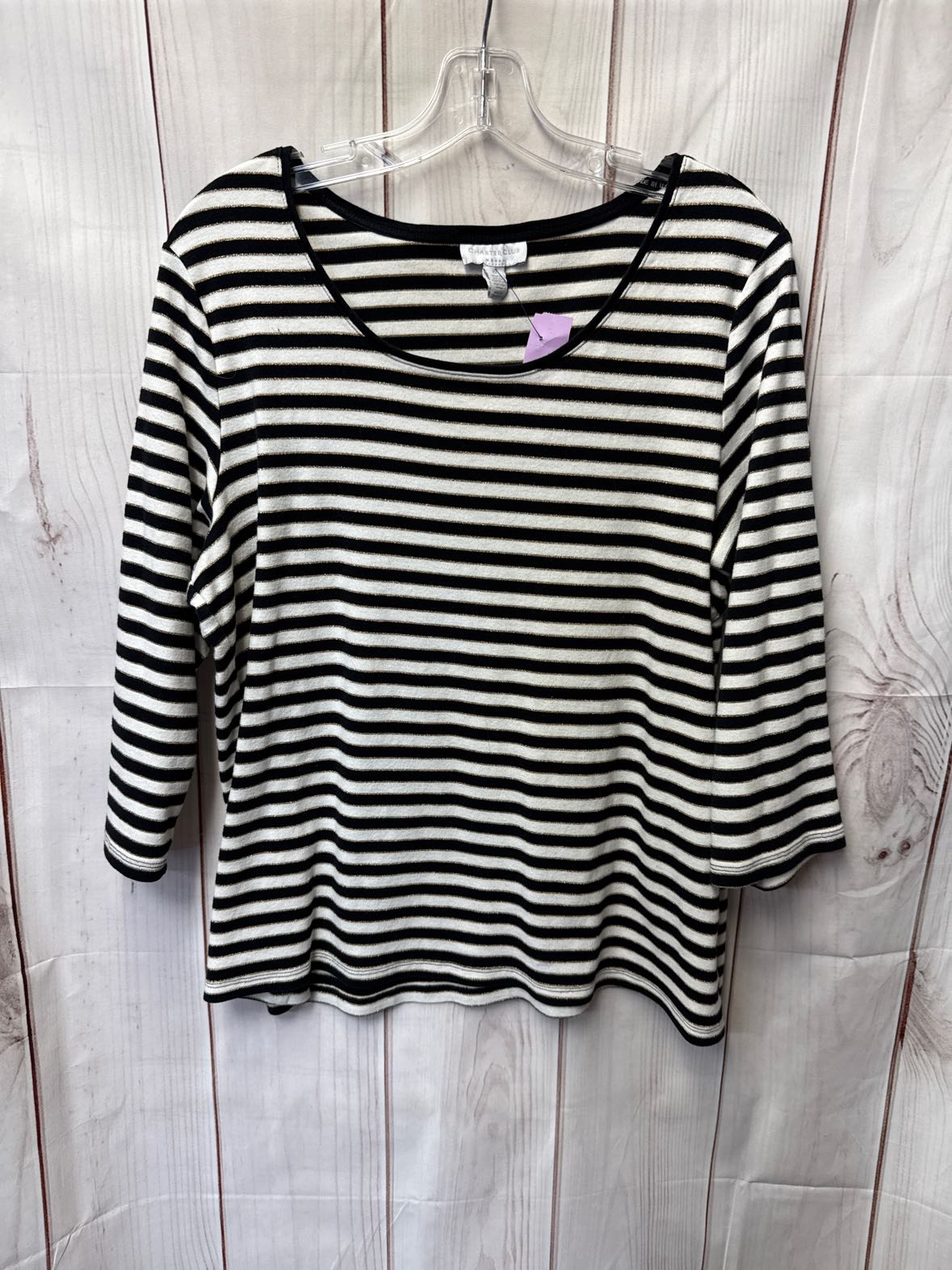 Charter Club Women's Size 2X White & Black 3/4 Sleeve Top