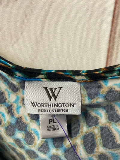 Worthington Women's Size L Petite Black & Blue Short Sleeve Top