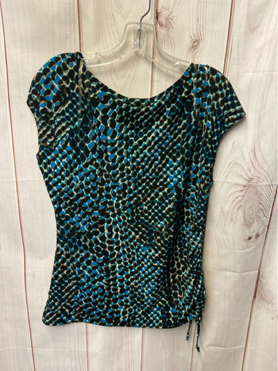 Worthington Women's Size L Petite Black & Blue Short Sleeve Top