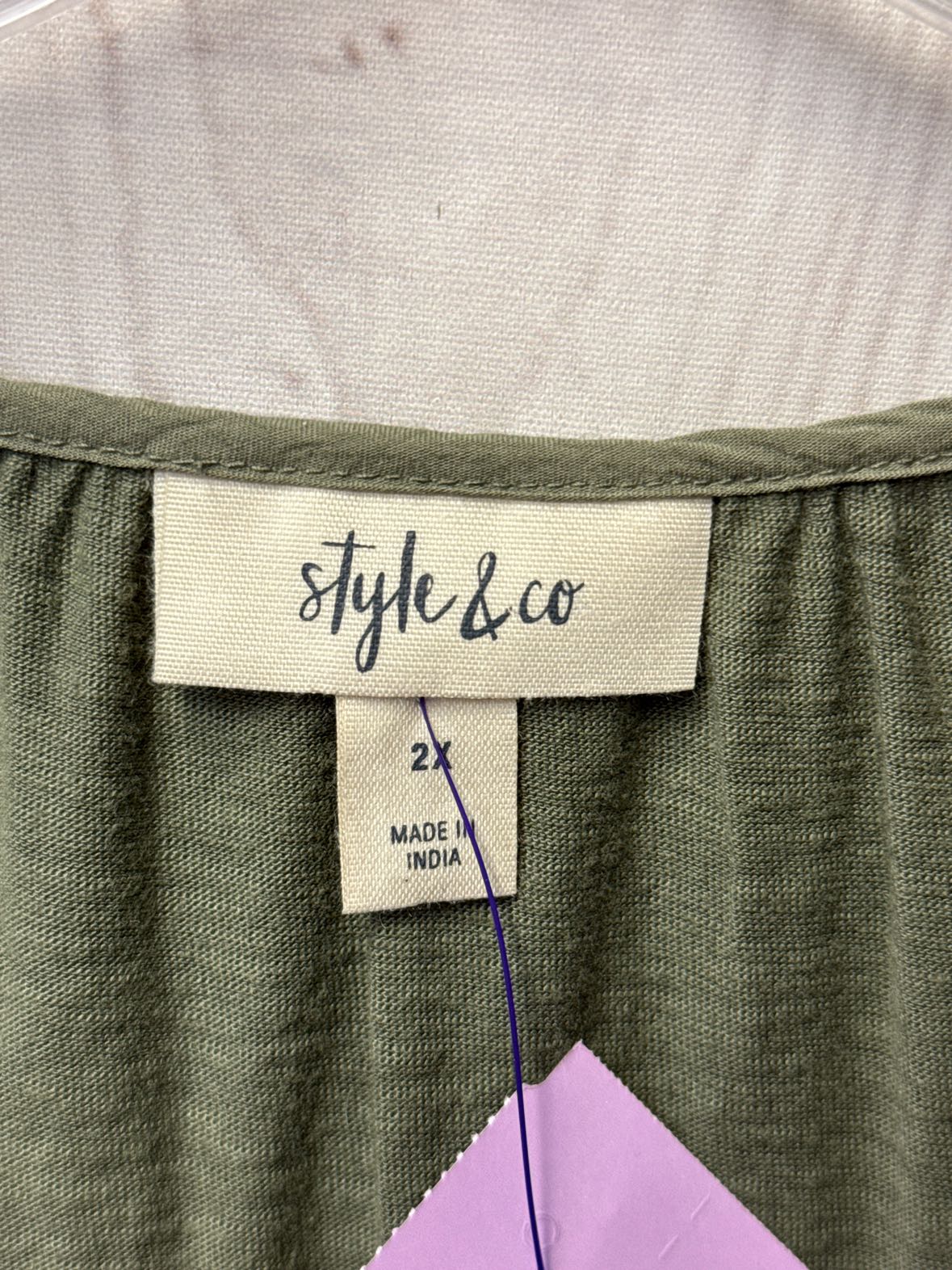 Style & Co Women's Size 2X Olive Green Short Sleeve Top