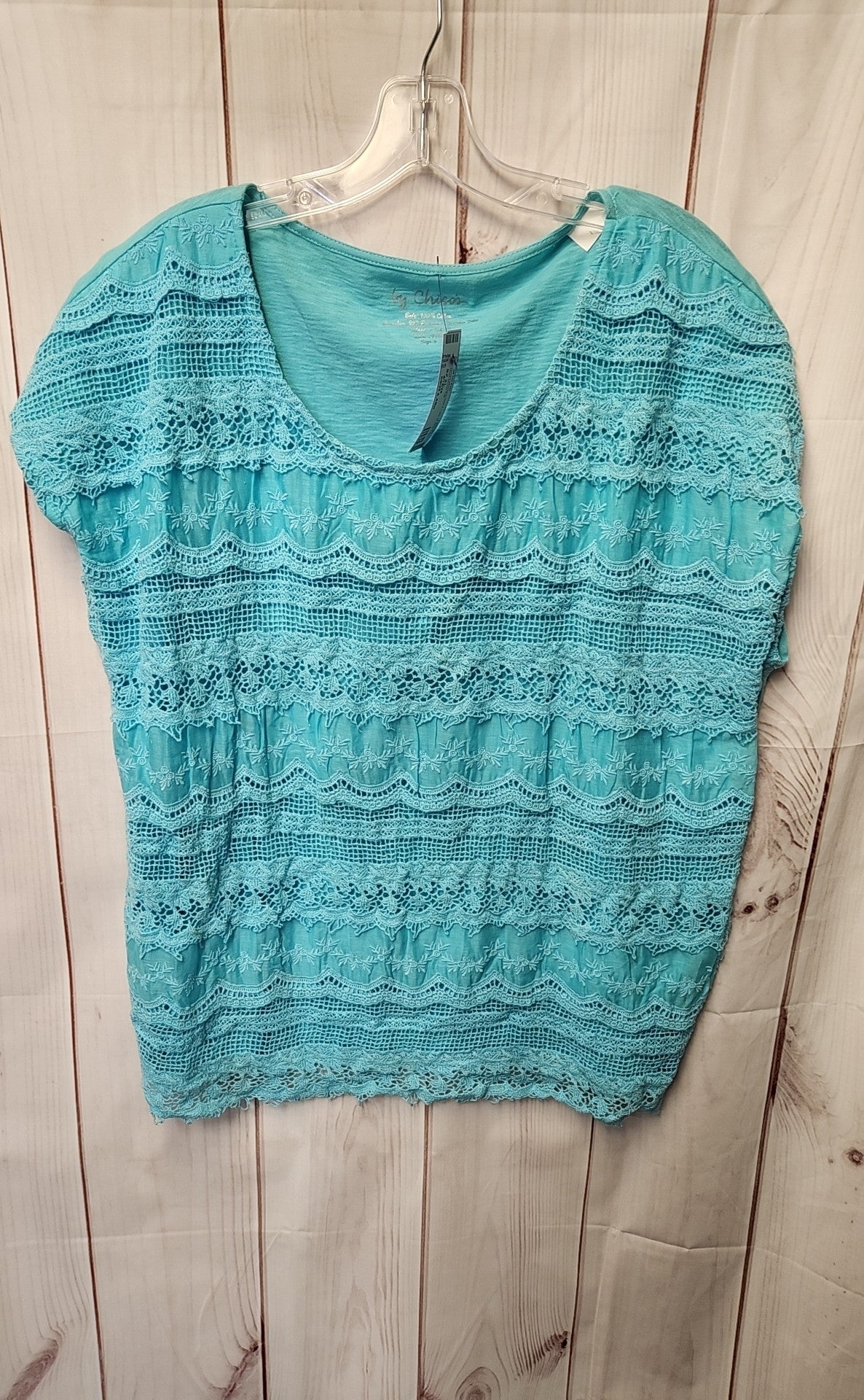 Chico's Women's Size 3 = US XL Blue Lace Short Sleeve Top