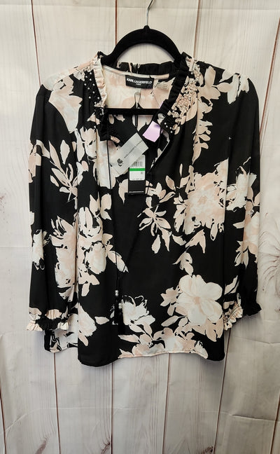 NWT Karl Lagerfeld Women's Size L Black & Pink Floral 3/4 Sleeve Top