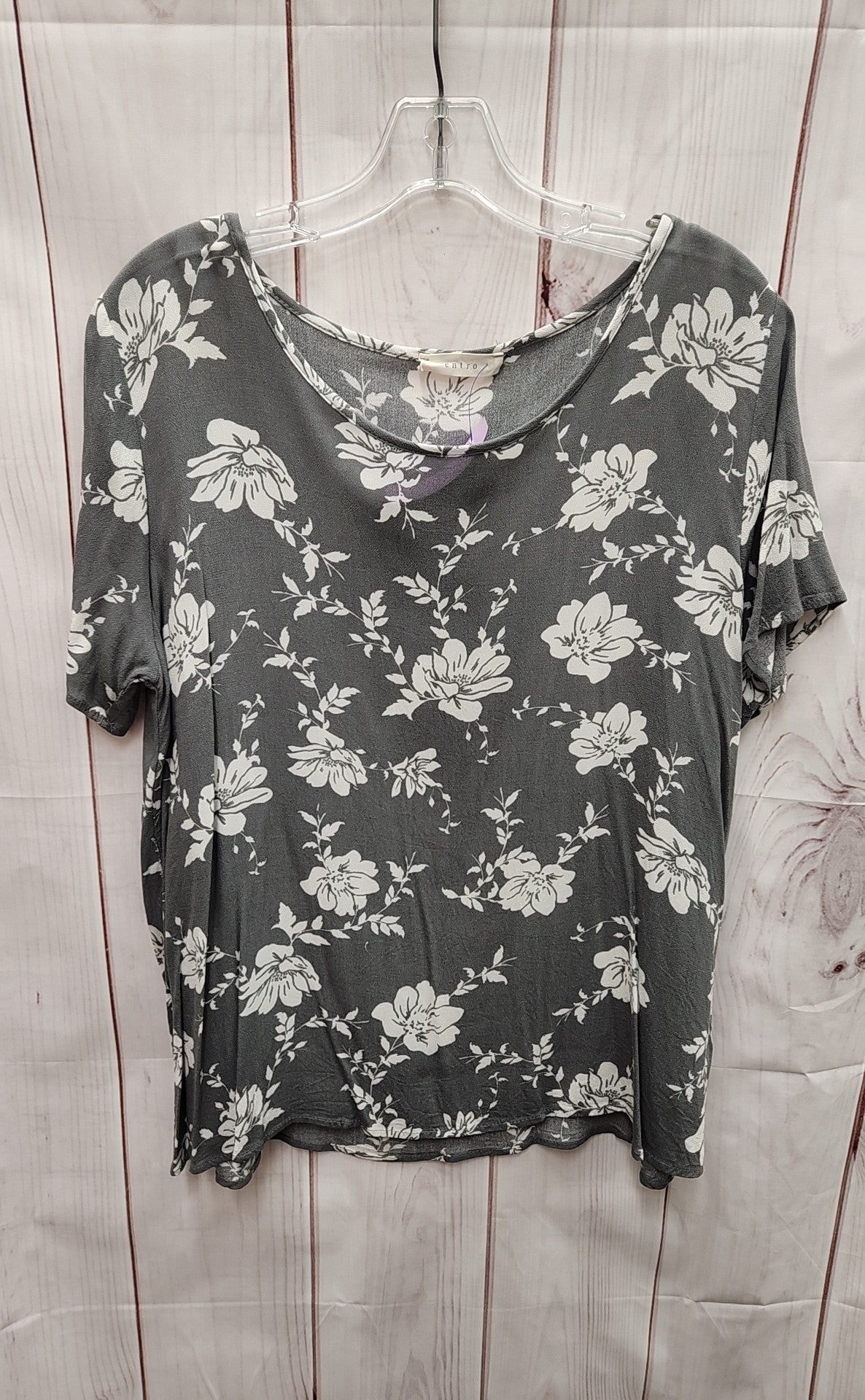 Entro Women's Size L Gray Floral Short Sleeve Top