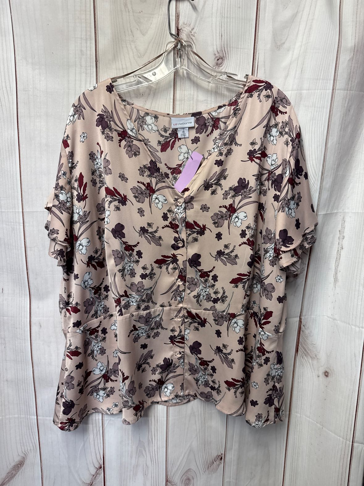 Liz Claiborne Women's Size 3X Pink Floral Short Sleeve Top