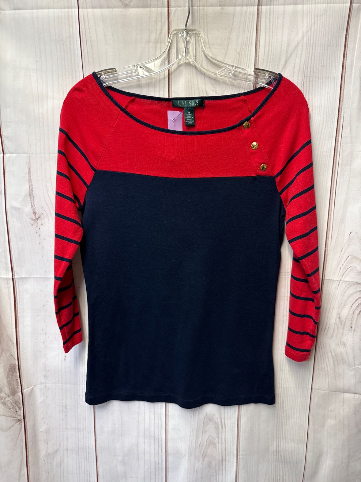 Lauren by Ralph Lauren Women's Size M Navy & Red 3/4 Sleeve Top