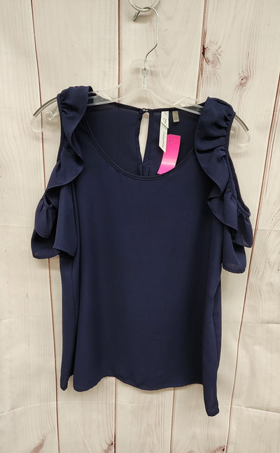 NY Collection Women's Size M Navy Cold Shoulder Top