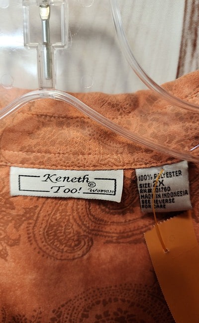 Keneth Too! Women's Size 2X Peach Long Sleeve Top