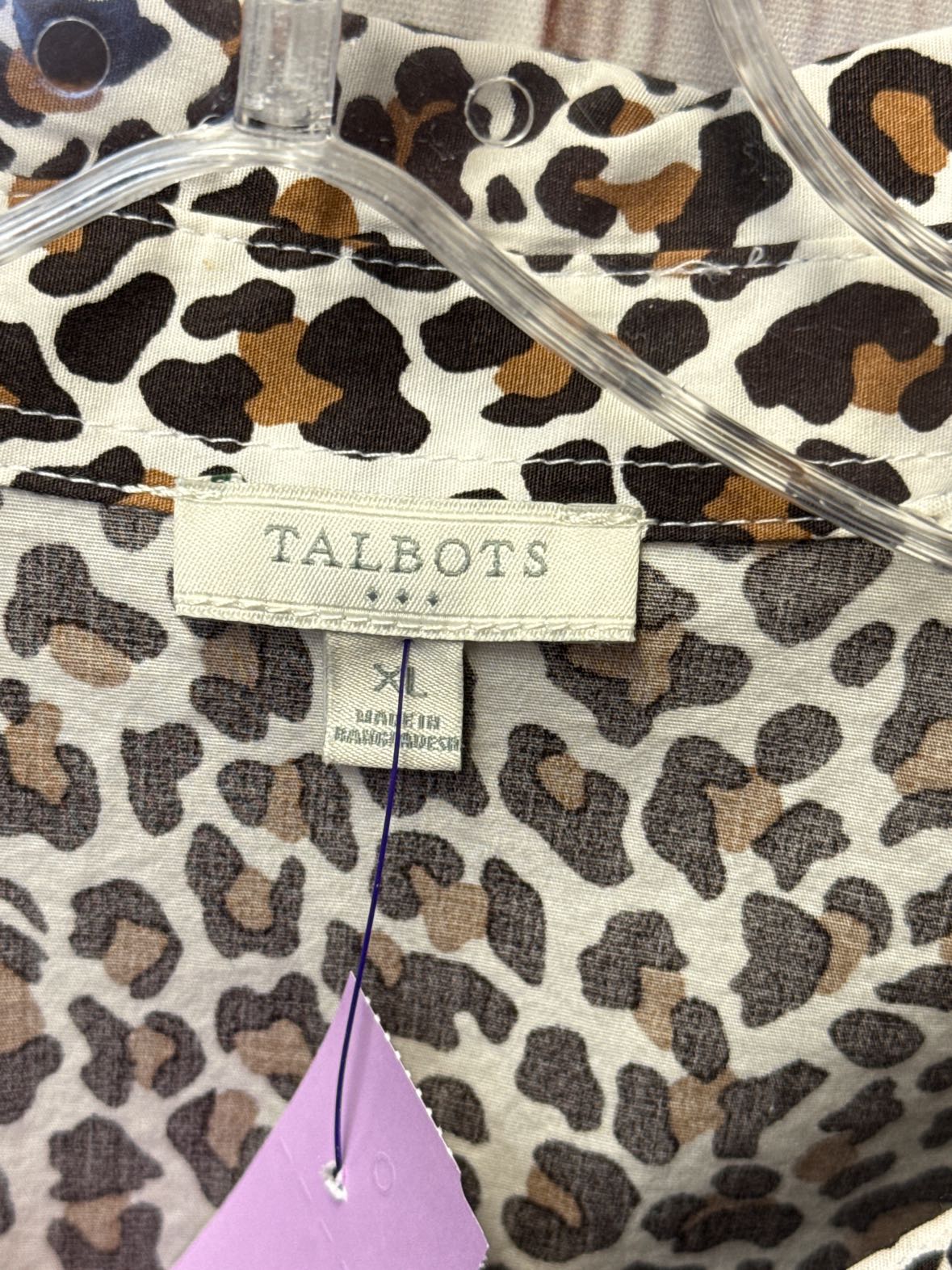 Talbots Women's Size XL Brown Animal Print Long Sleeve Top