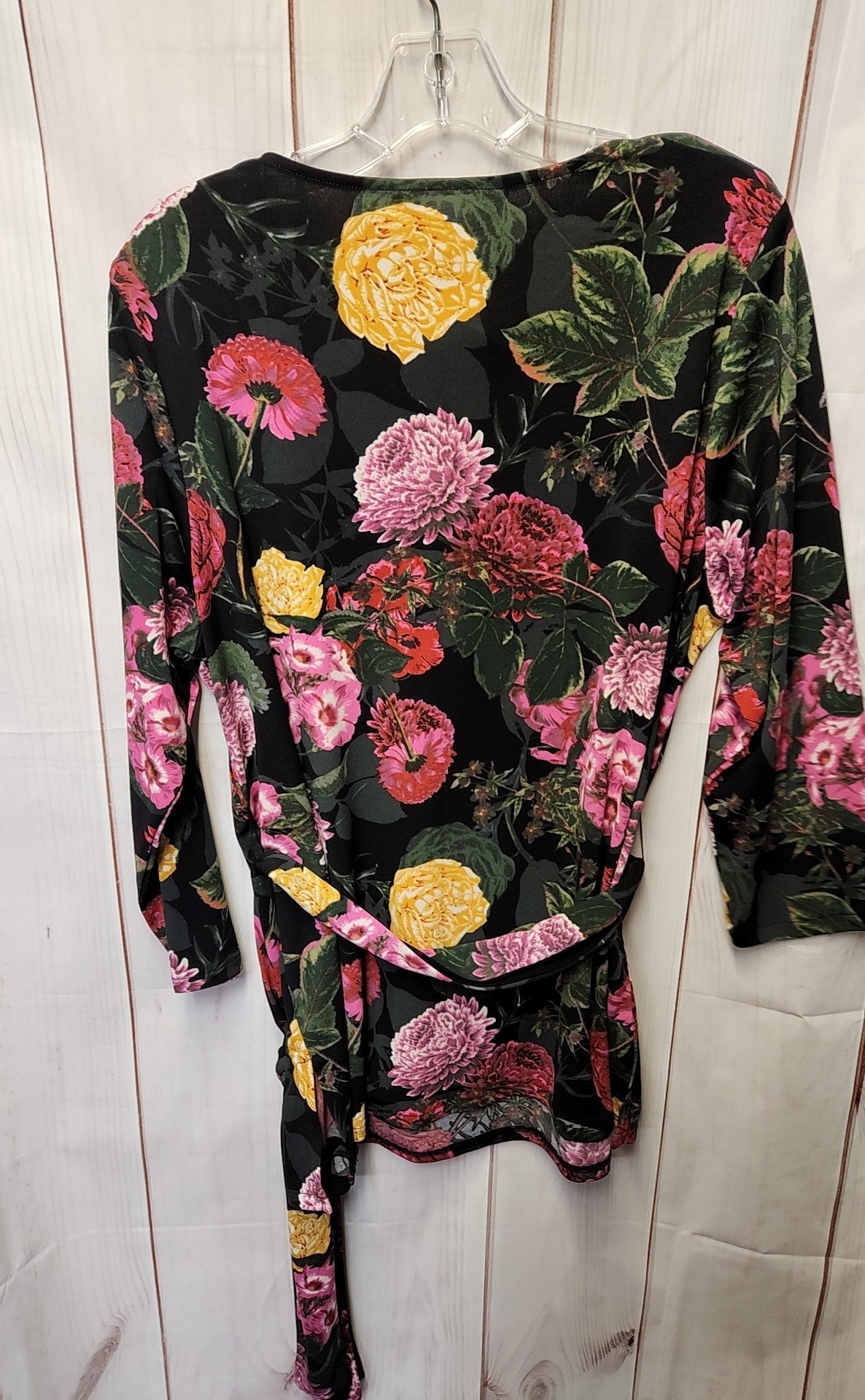 Rachel Women's Size 1X Black Floral Long Sleeve Top