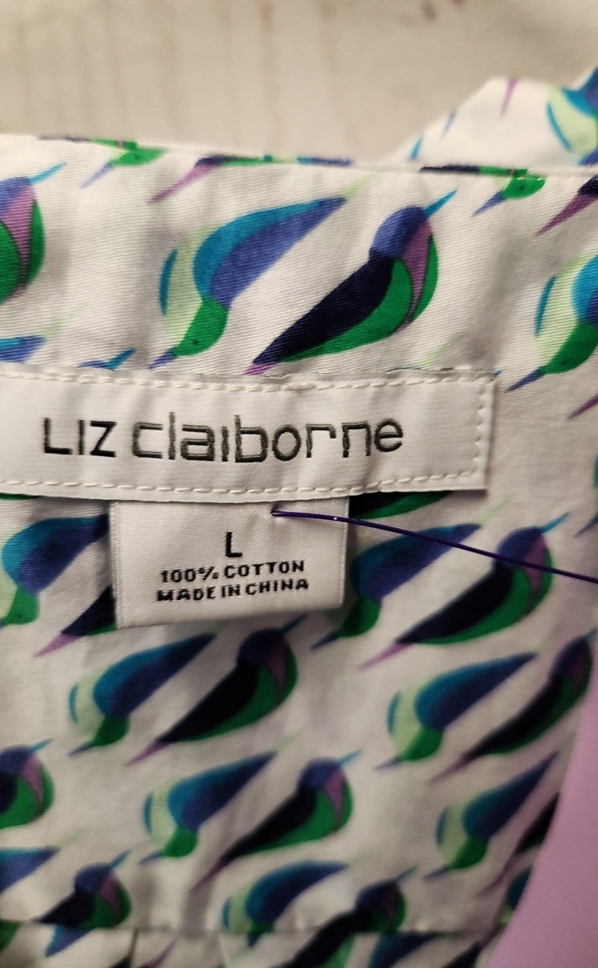 NWT Liz Claiborne Women's Size L White & Blue Long Sleeve Top