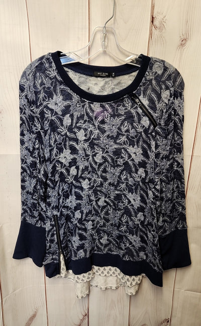 Max Jeans Women's Size M Navy Floral Long Sleeve Top