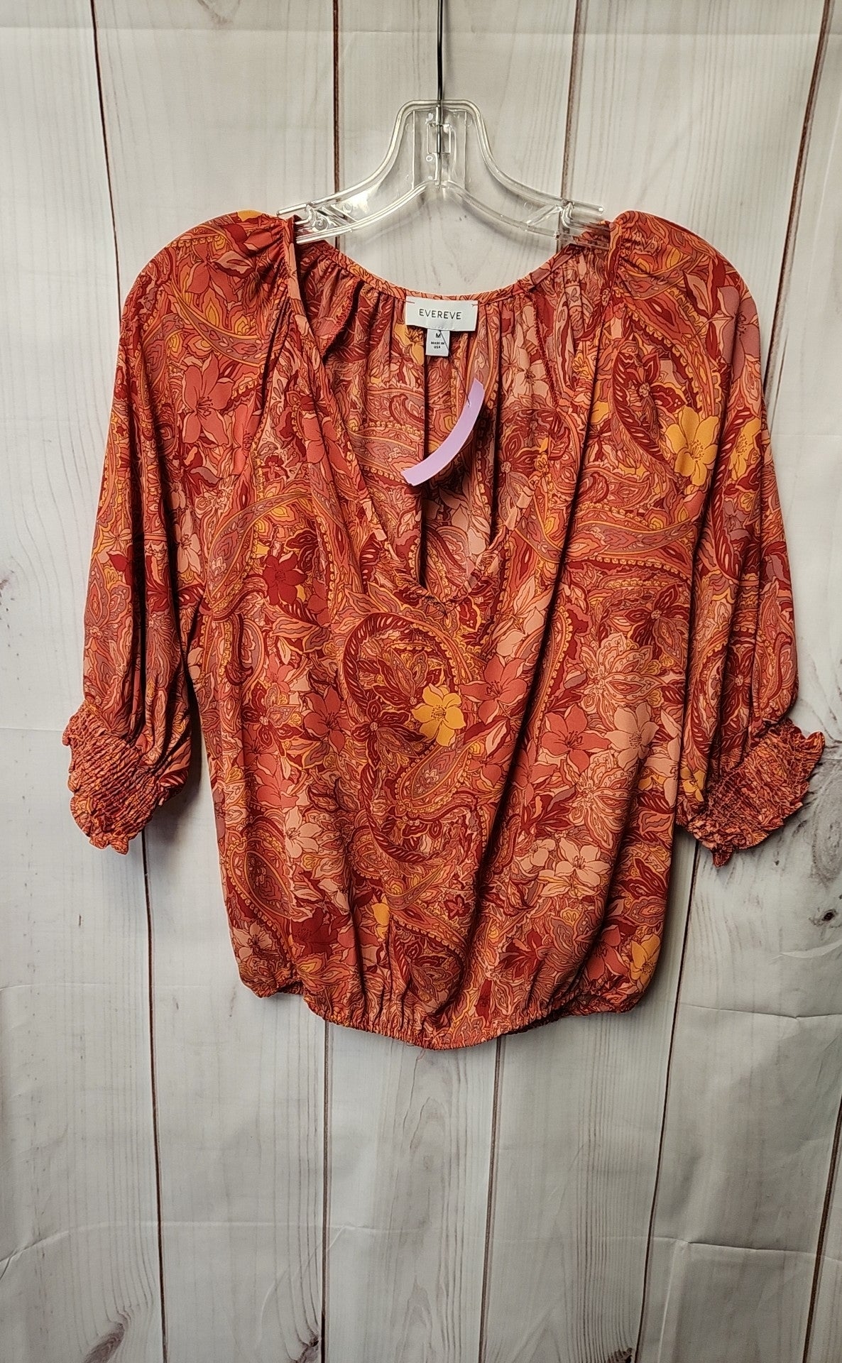 Evereve Women's Size M Red Floral 3/4 Sleeve Top