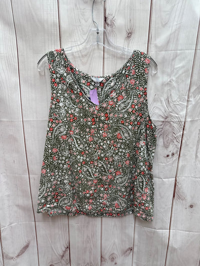 Time and Tru Women's Size XL Green & Pink Floral Sleeveless Top