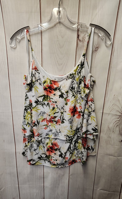 White House Black Market Women's Size M White Floral Sleeveless Top