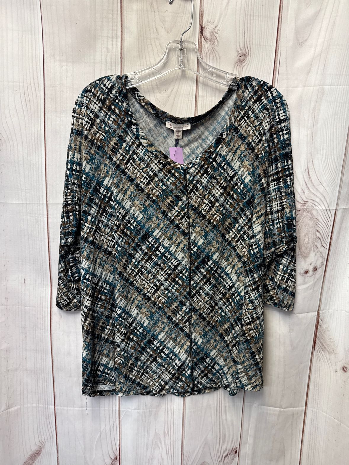 Dressbarn Women's Size 2X Blue 3/4 Sleeve Top