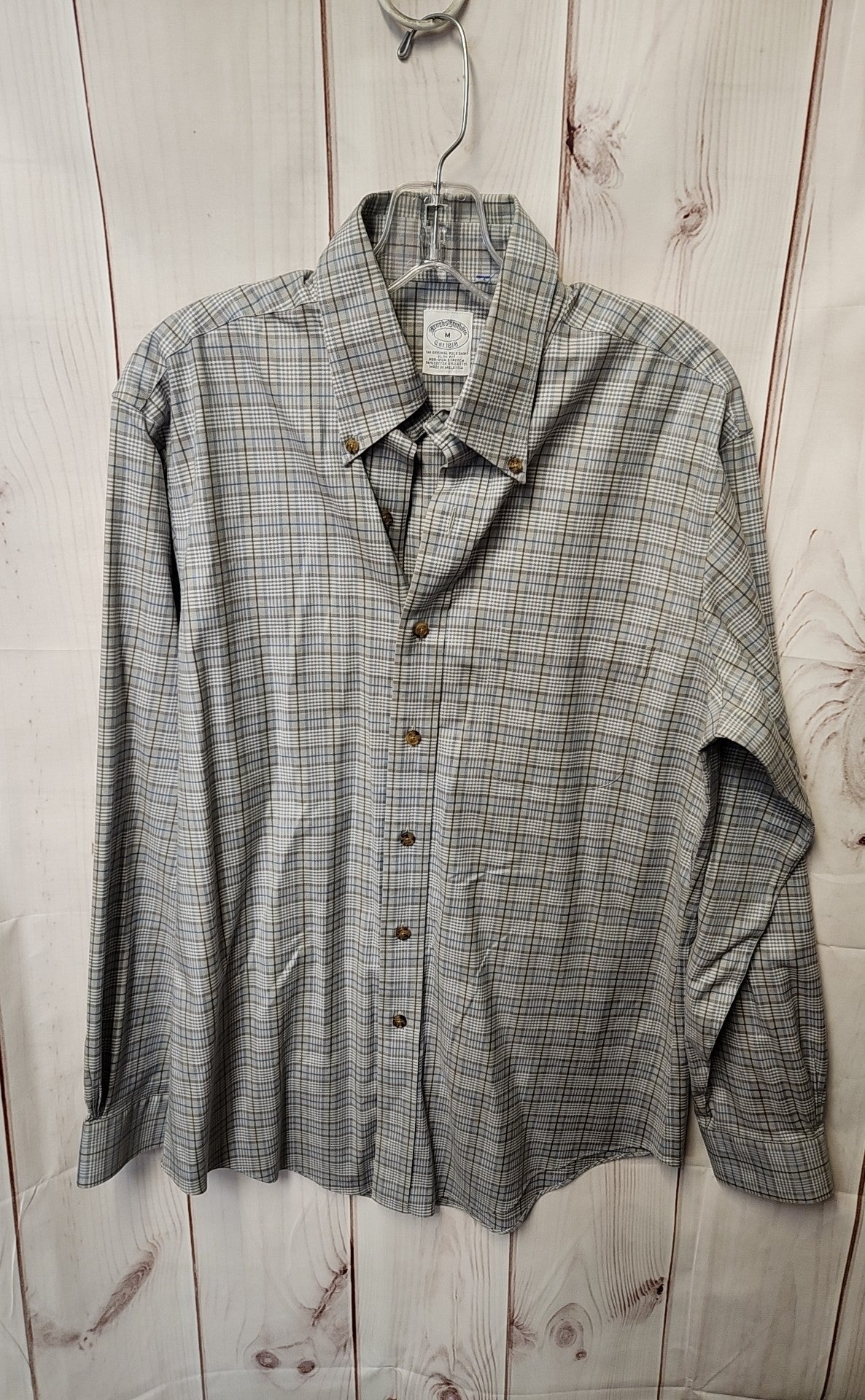 Brooks Brothers Men's Size M Gray Plaid Original Polo Slim Fit Shirt