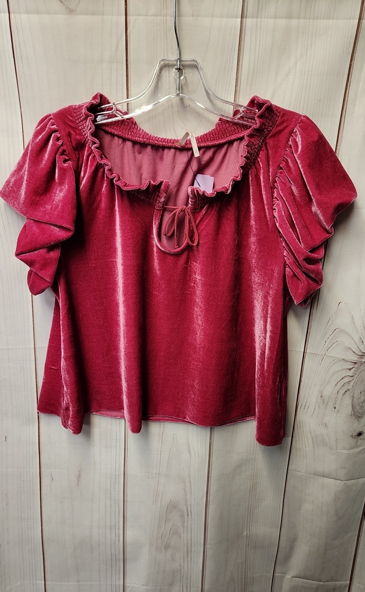 Free People Women's Size XS Pink Velour Short Sleeve Top