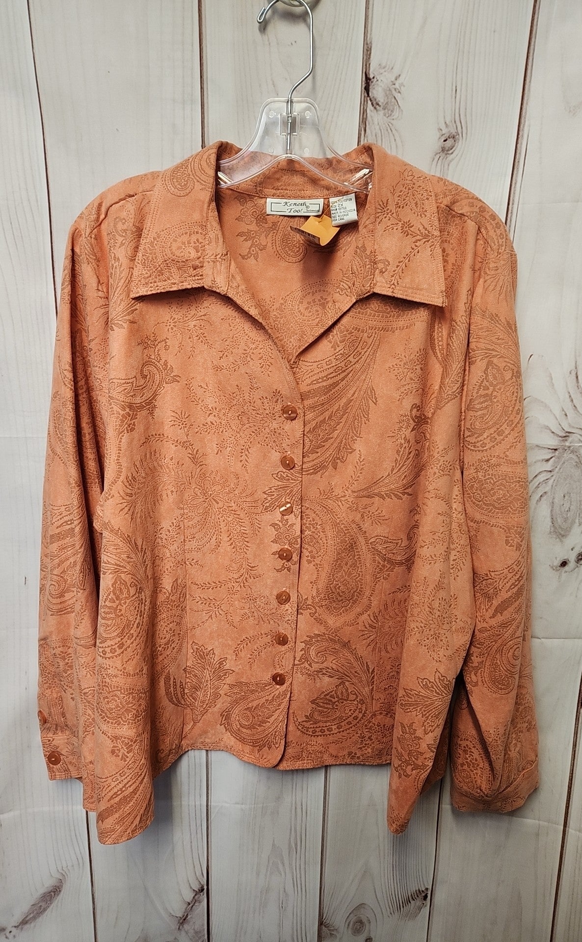 Keneth Too! Women's Size 2X Peach Long Sleeve Top