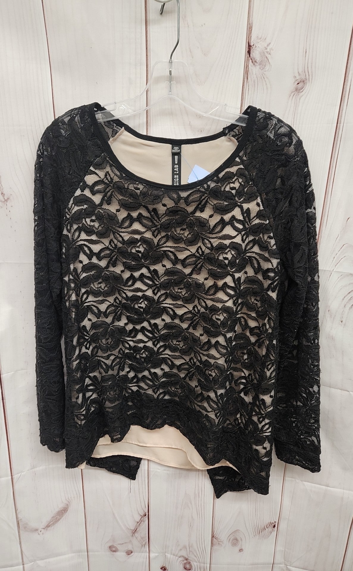 Design Lab Women's Size M Black Lace Long Sleeve Top