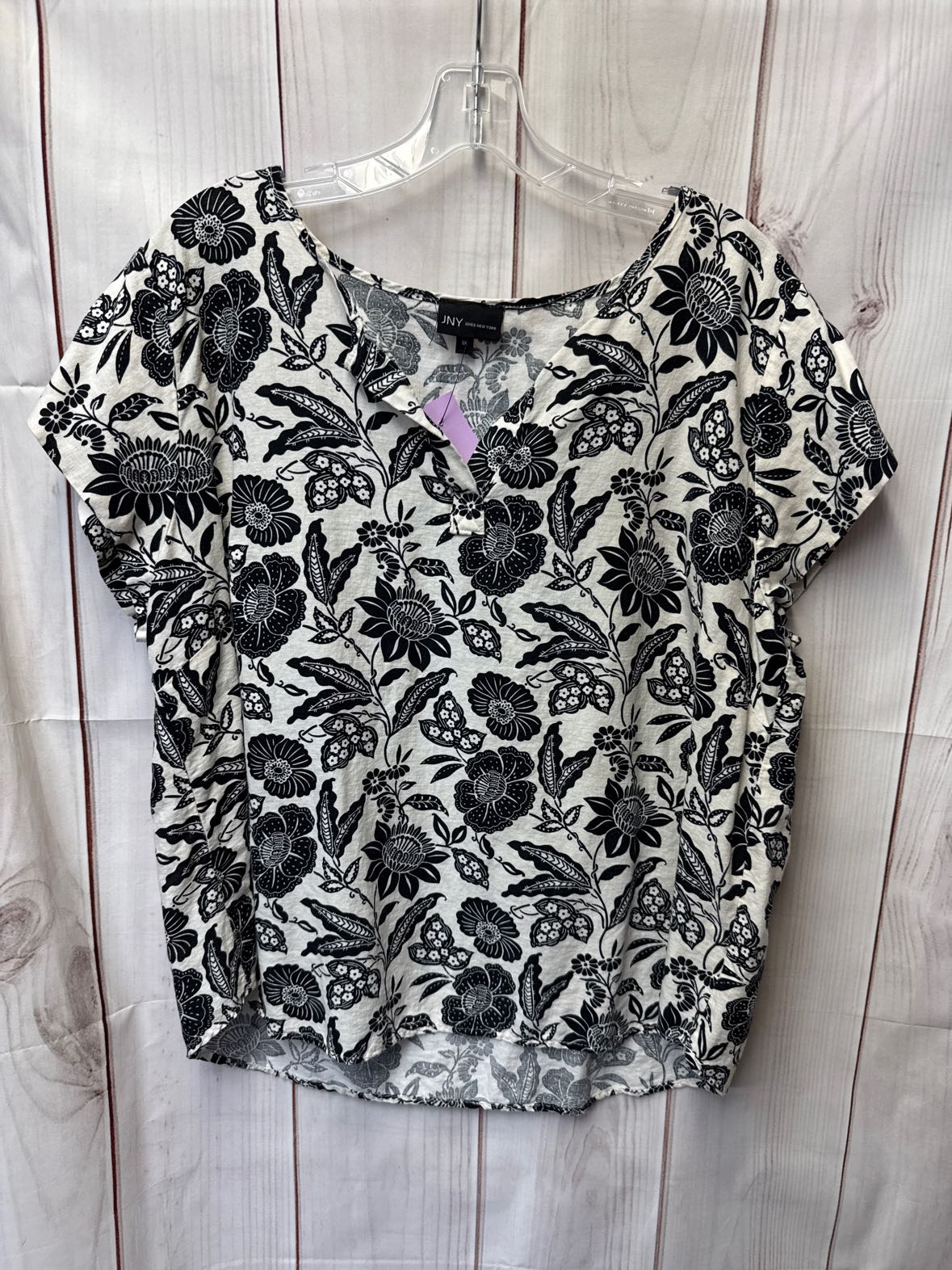 Jones New York Women's Size 1X White & Black Floral Short Sleeve Top