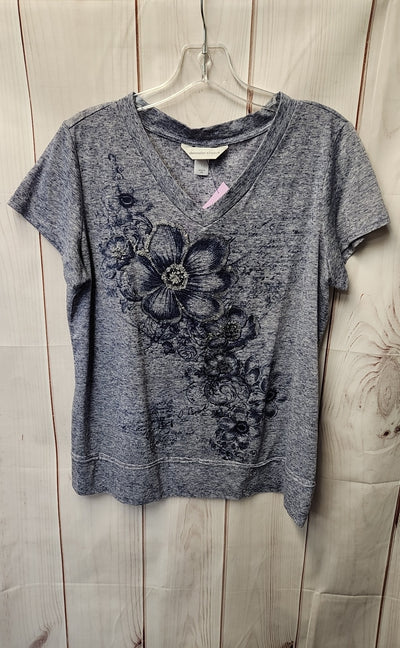 Christopher & Banks Women's Size L Blue Floral Short Sleeve Top