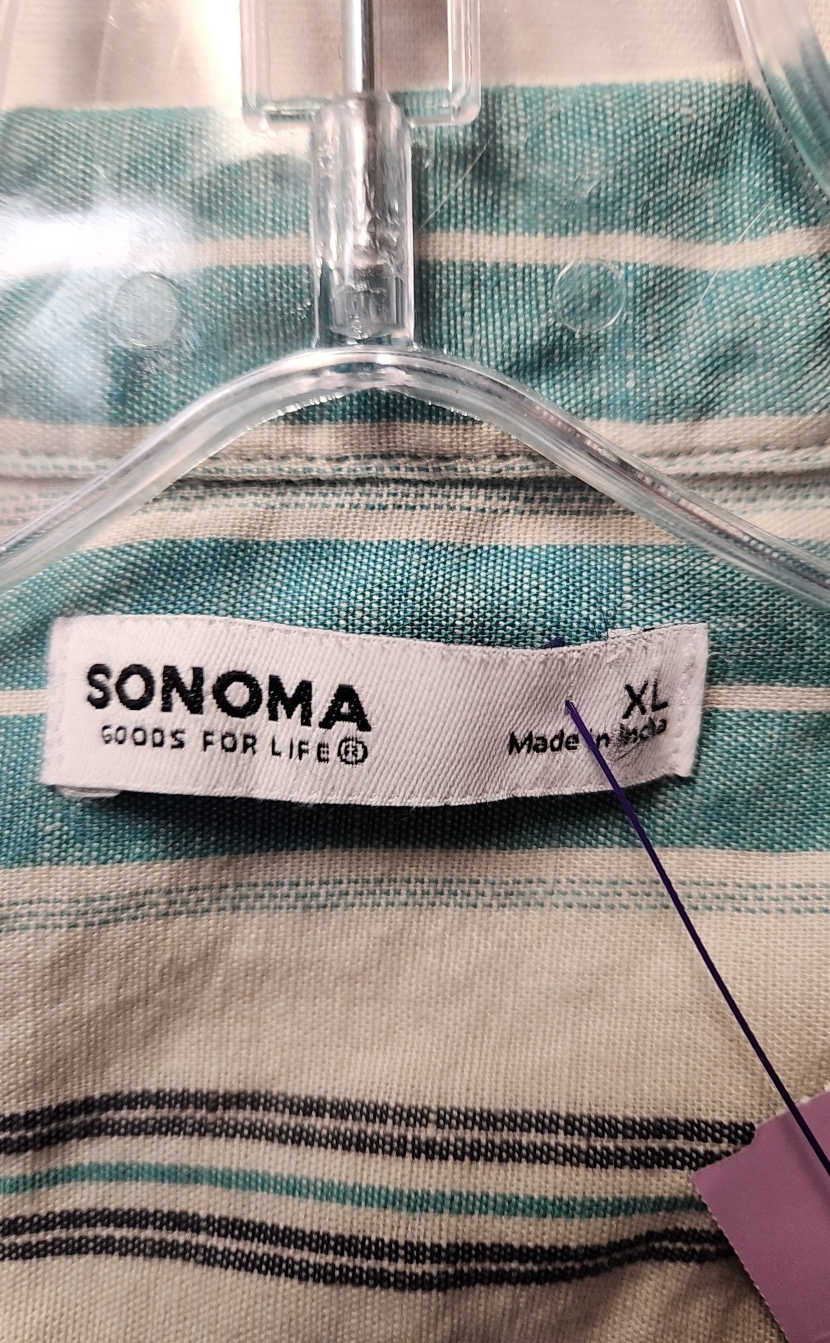 Sonoma Men's Size XL White & Blue Linen Blend Shirt