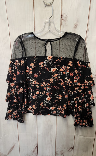 White House Black Market Women's Size XXS Black Floral Long Sleeve Top