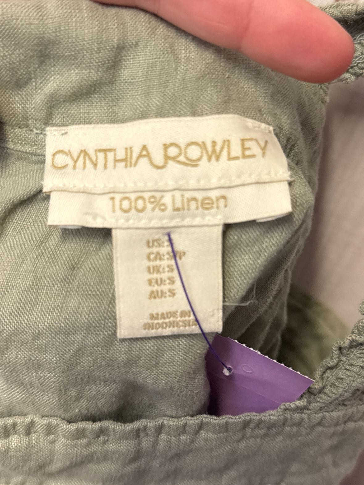 Cynthia Rowley Women's Size S Olive Green Linen Sleeveless Top