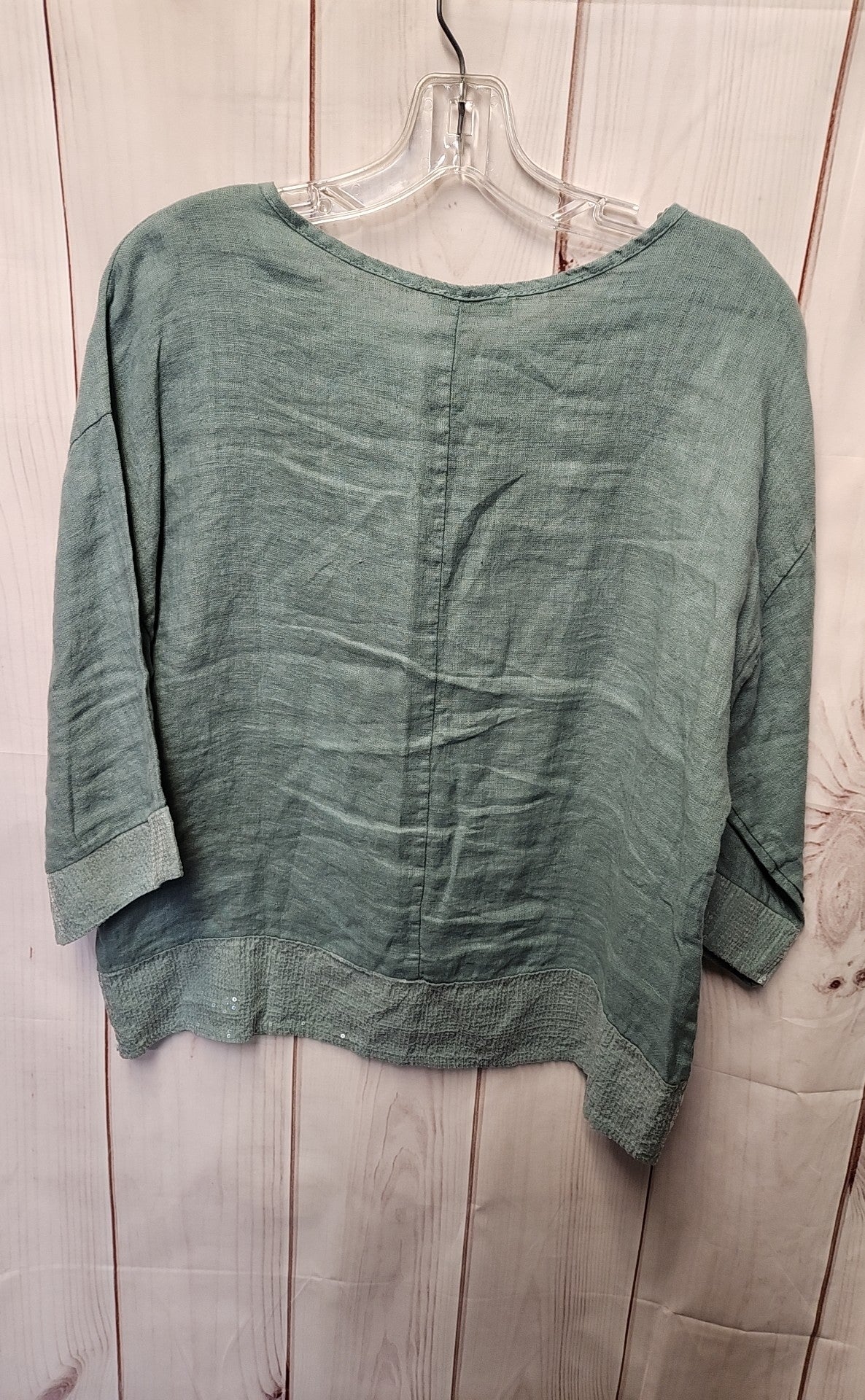 Bellambra Women's Size S Green Linen Sequined 3/4 Sleeve Top