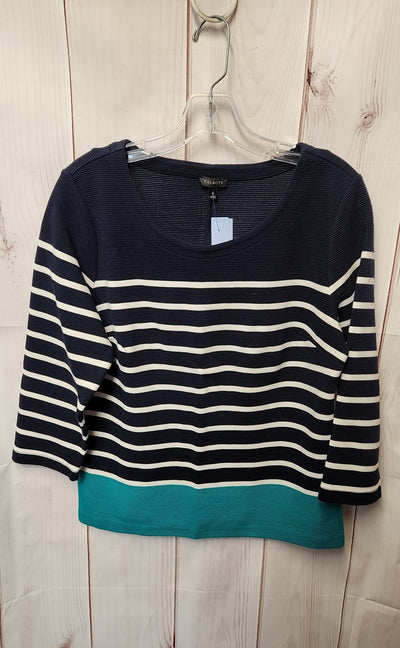 Talbots Women's Size M Navy Stripe 3/4 Sleeve Top