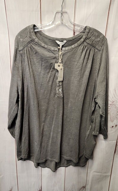 NWT Lucky Brand Women's Size 2X Gray 3/4 Sleeve Top