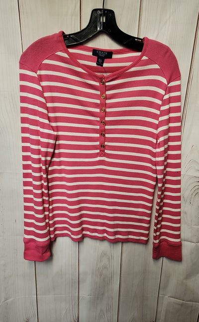 Chaps Women's Size L Petite Pink Stripe Long Sleeve Top