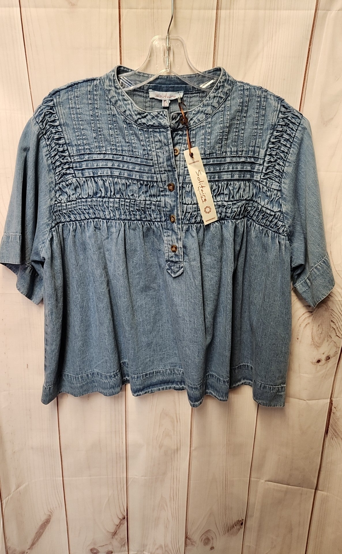 NWT Solitare Women's Size XL Blue Short Sleeve Top